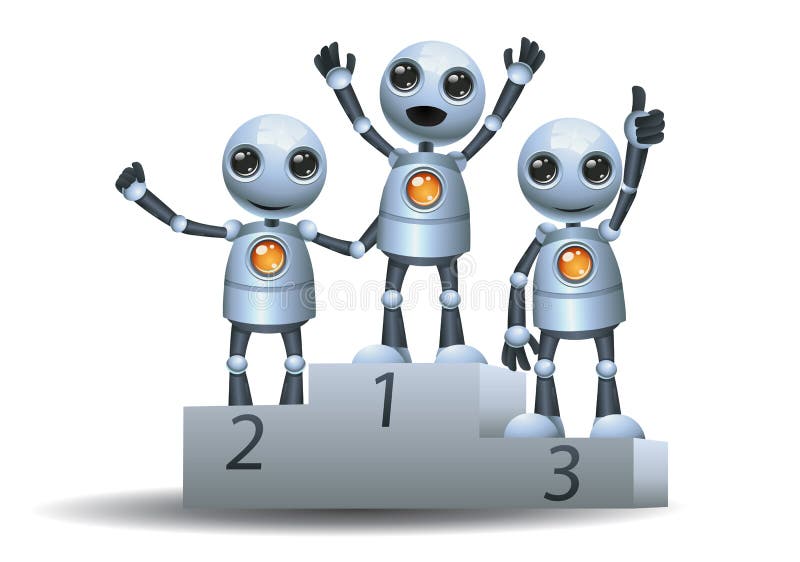 Little robot on top of winner podium royalty free illustration