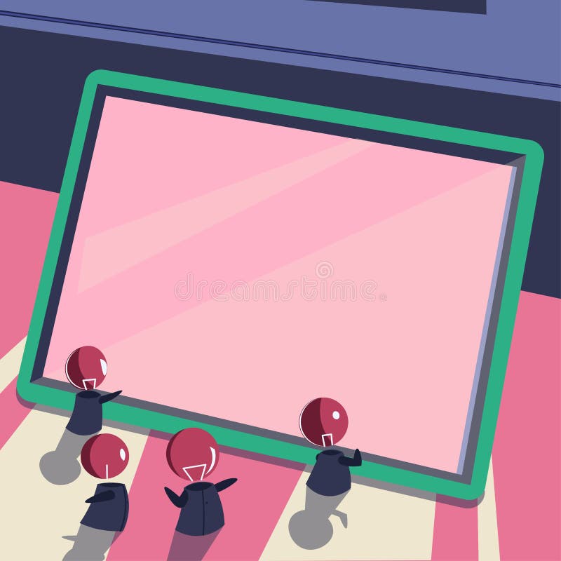 Little Robots Drawing Pressing On Tablet With Important Messages. Small Robotic Men Pointing On Cellphone Screen With royalty free illustration