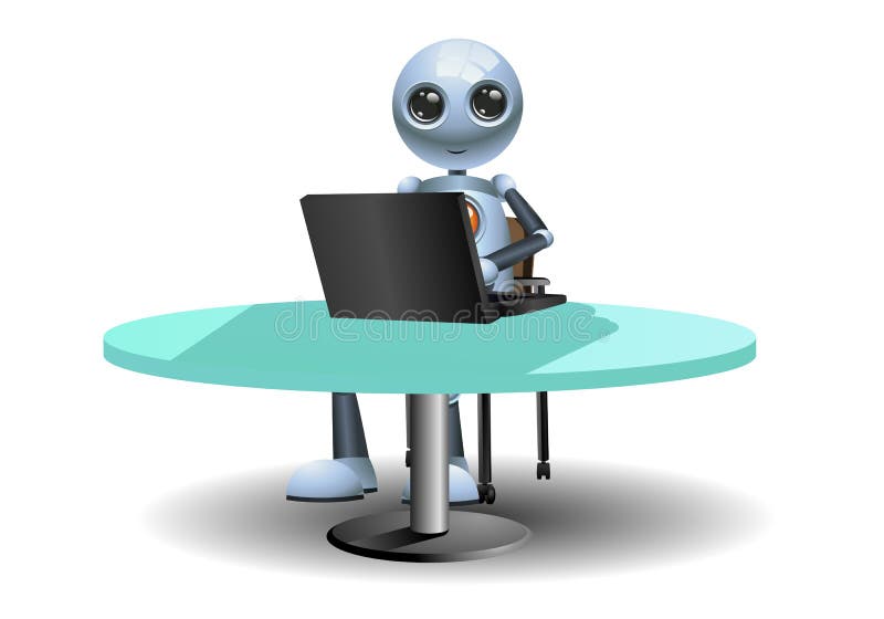 Little robots work using computer royalty free illustration