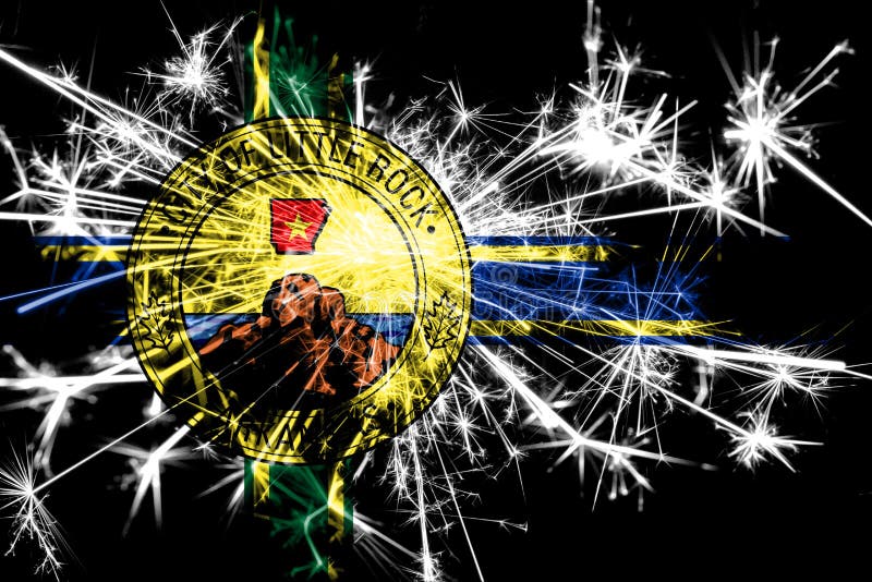 Little Rock Fireworks Sparkling Flag. New Year 2019 and Christmas Party