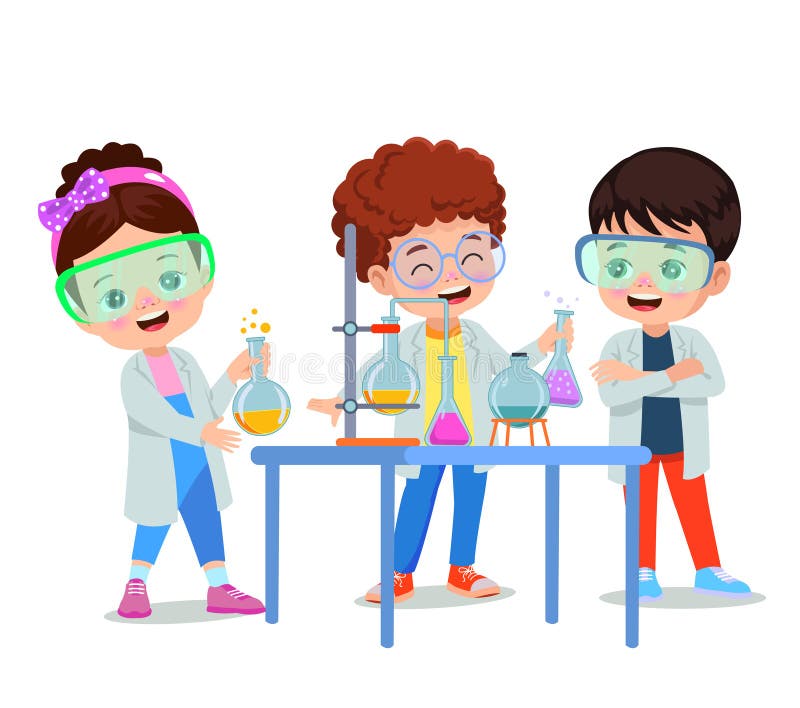 Little scientist doing experiments and research stock illustration