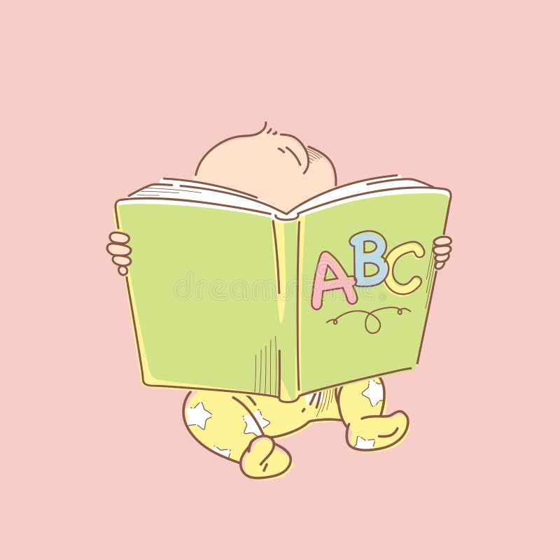 Book Clipart-cute smiling baby holds an open book