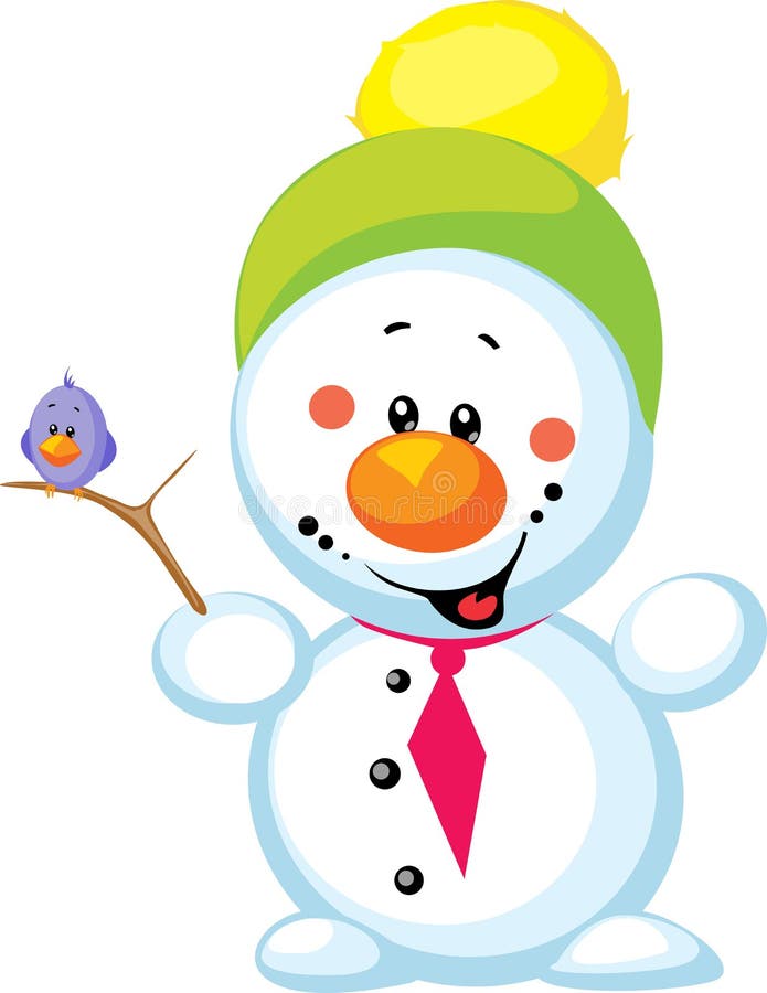 Little snowman with bird isolated