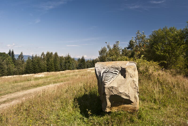 Little stone sculpture of trilobite in Javorniky mountains