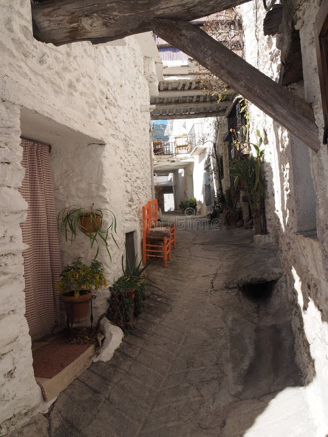Little Street at the Spanish Village Stock Photo - Image of village ...