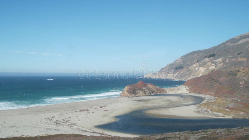 Little sur river beach on Pacific Coast Highway 1. Sea waves Big Sur, California