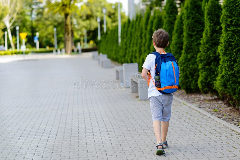 Little 7 Years Schoolboy Going To School. Stock Image - Image of ...