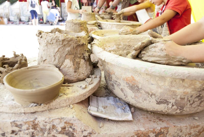 Little Young Potters Learning Stock Photo Image of bowl, fingers