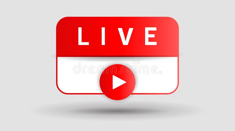 Live. Button play, start. Interface design element for webinar, online course, distance education, lecture, tag, label