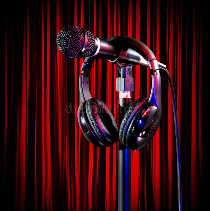 Live on Colorful Stage Singer Mic and Headset Stock Image Image of