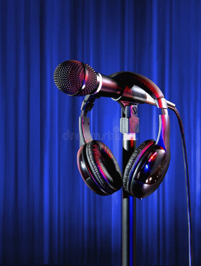 Live on Colorful Stage Singer Mic and Headset Stock Image Image of