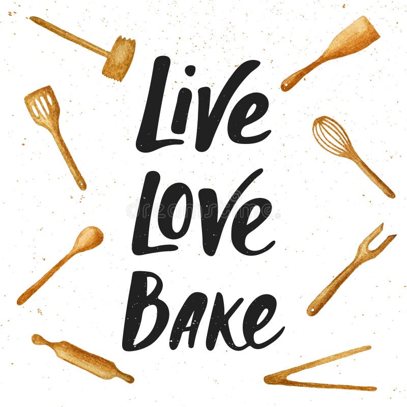 Love Bake Quote Poster. Cooking, Culinary, Kitchen, Utensils, Apron
