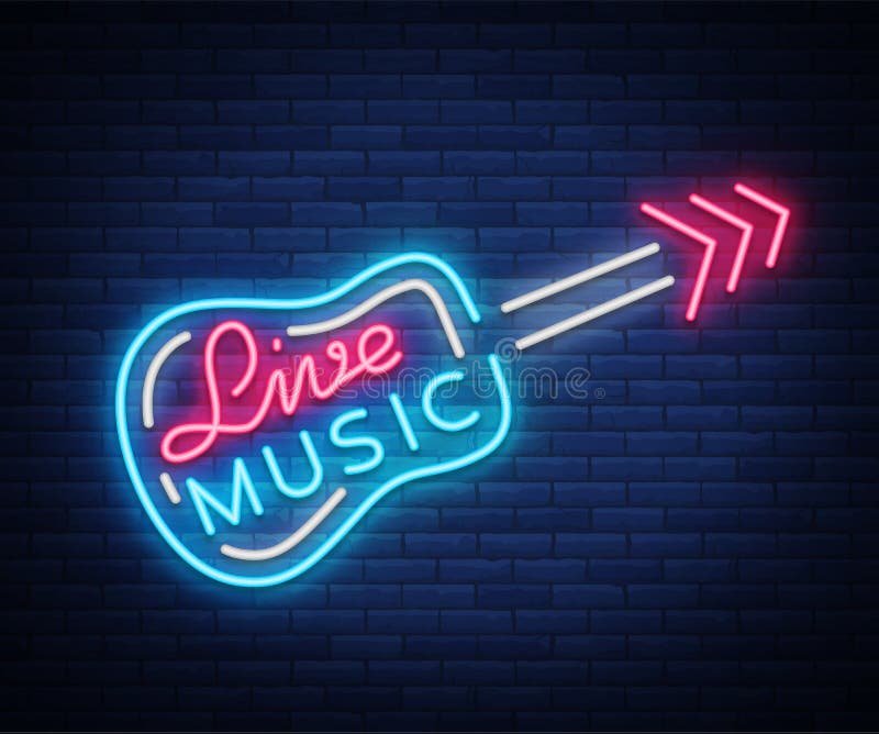 Live Music Neon Sign Vector Poster Emblem For Live Music Festival