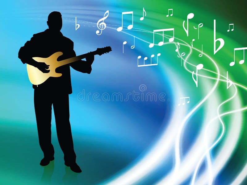 Live Musician on Abstract Liquid Wave Background