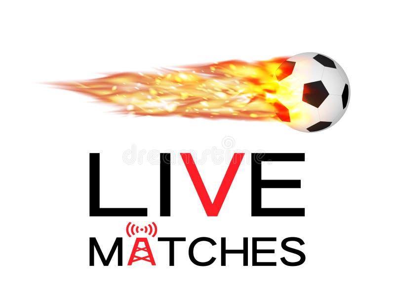 Live soccer football match with football burning fire logo