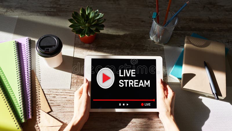 Live stream transmit or receive video and audio coverage over the Internet. Digital marketing and advertising concept.