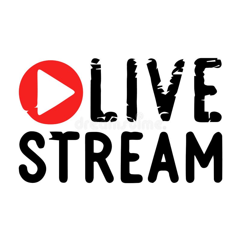 Live streaming flat logo - red vector design element with play button. Vector stock illustration. NEW royalty free illustration