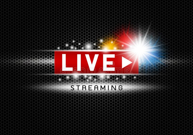 Live streaming with light on black metal texture background vector illustration