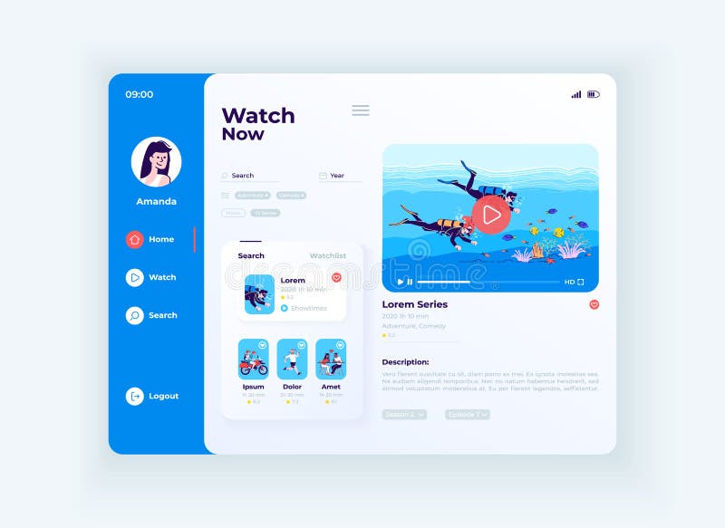 Live Streaming Service Tablet Interface Vector Template Mobile App Page Day Mode Design Layout User Account Screen Stock Vector Illustration Of Application Service 180363793