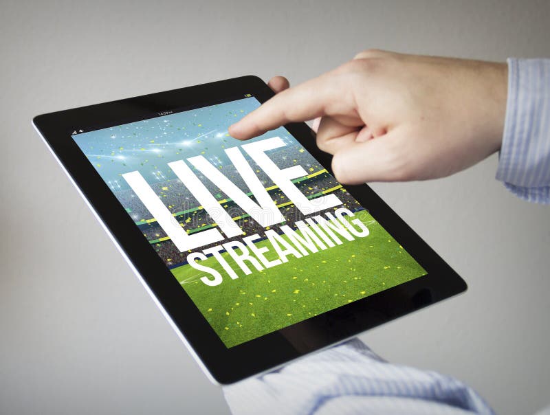 Live streaming on a tablet stock image. Image of event 105061899