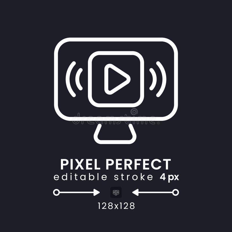 Live streaming white linear desktop icon on black royalty free illustration