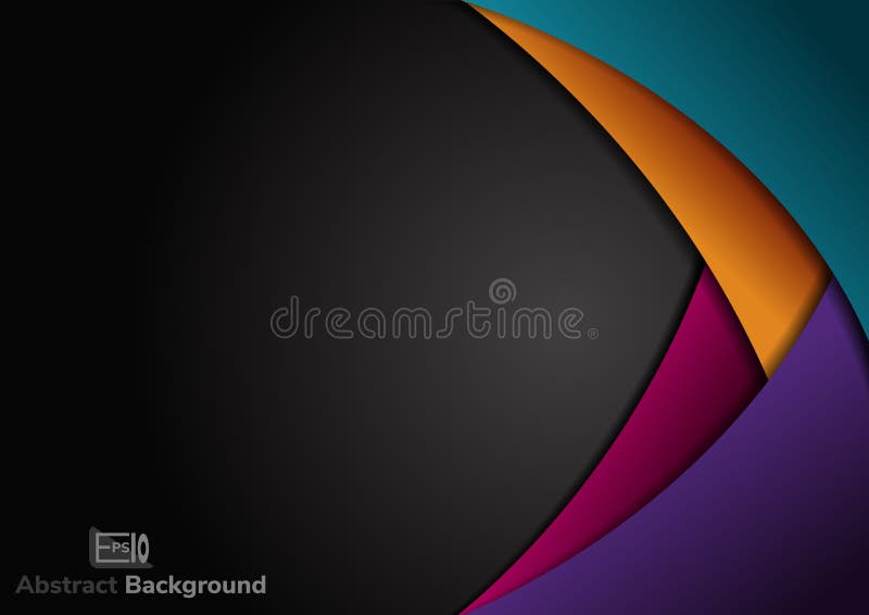 Livello di cerchio della curva colorata astratta che si sovrappone sullo sfondo nero illustrazione di stock