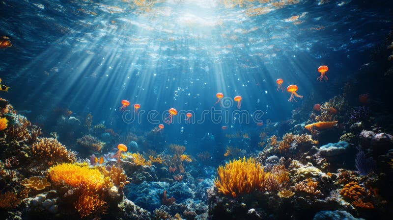 Lively Aquatic Setting Featuring Radiant Fungi and Coral royalty free stock photography