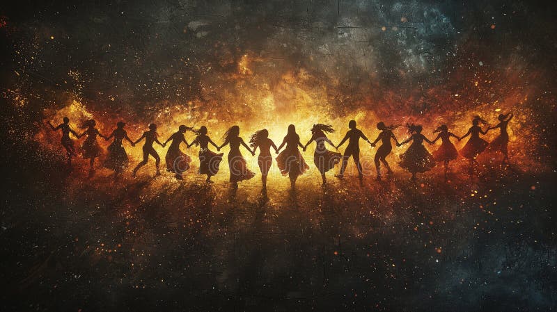 Vibrant dancing stick figures with dynamic energy and bold colors royalty free illustration