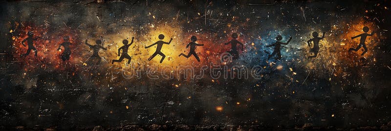 Vibrant dancing stick figures with dynamic energy and bold colors royalty free illustration