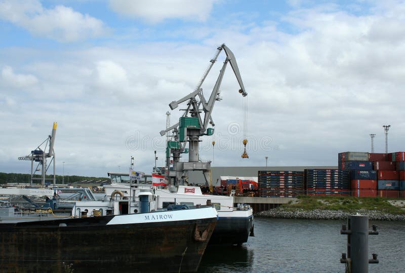 Industrial area in Rotterdam port. Barges rotterdam stock images, royalty-free photos and pictures