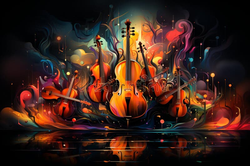 Lively Musical Ensemble Flat Vector of Colorful Notes on Dark