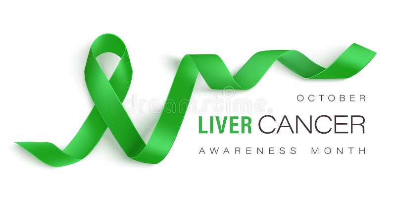 Green Ribbon On Color Background. Liver Cancer Concept Stock Photo