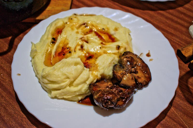 Liver and Mashed Potatoes stock photo. Image of gravy 87581268