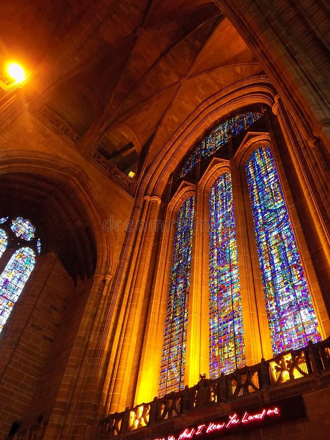 Stained Glass Window in Liverpool Cathedral Stock Photo Image of