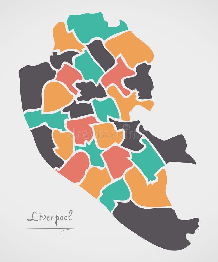 Liverpool Map with Boroughs Illustration Stock Vector Illustration of