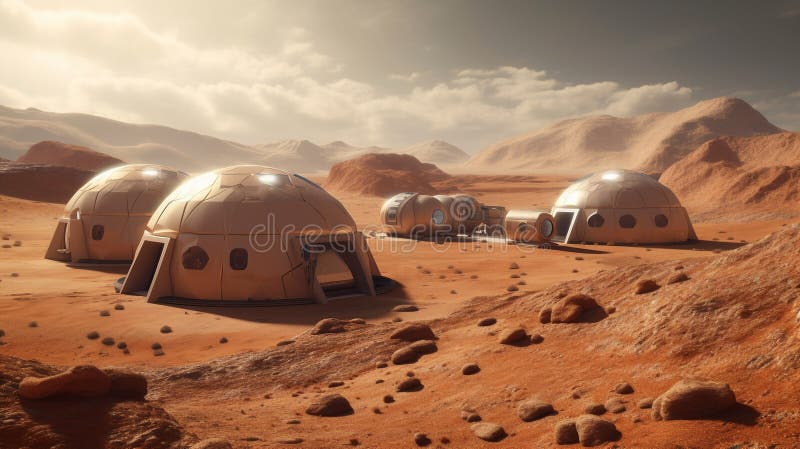 Living on Mars: The Concept of Dome Houses. Generative AI. vector illustration
