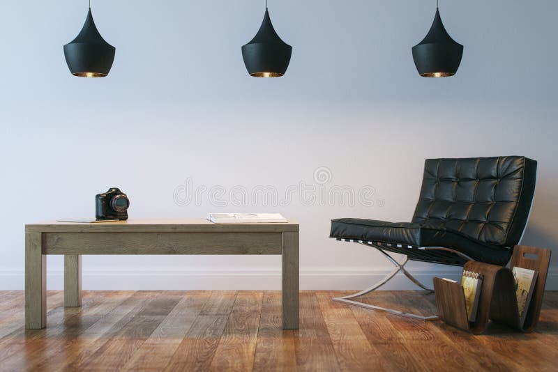 Living Or Office Interior Room With Leather Armhair And Table