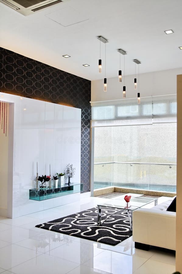 Living Room with Black and White Theme Stock Photo Image of private