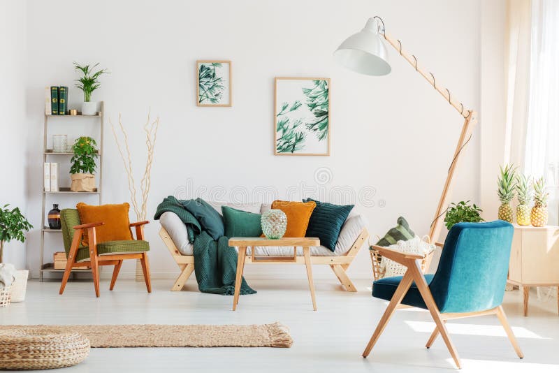 Living room with blue chair