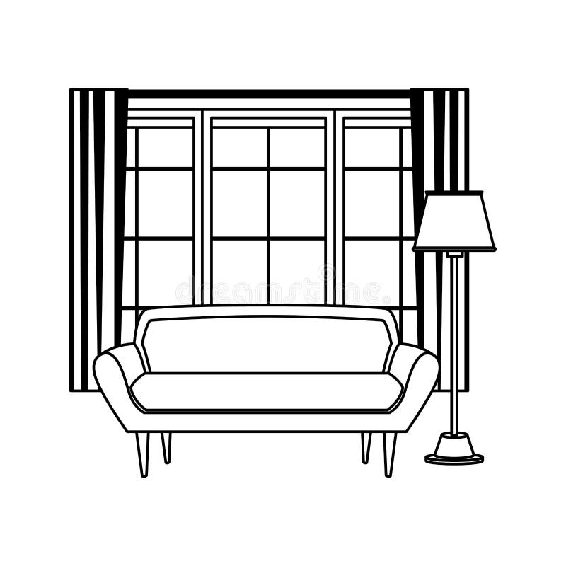 Living Room Elements Icon Cartoon Black and White Stock Vector -  Illustration of interior, sofa: 149680120
