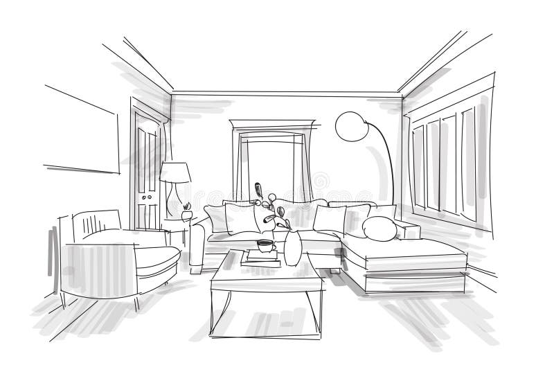 Outline hand drawn sketch of furniture and... - Stock Illustration  [71023488] - PIXTA
