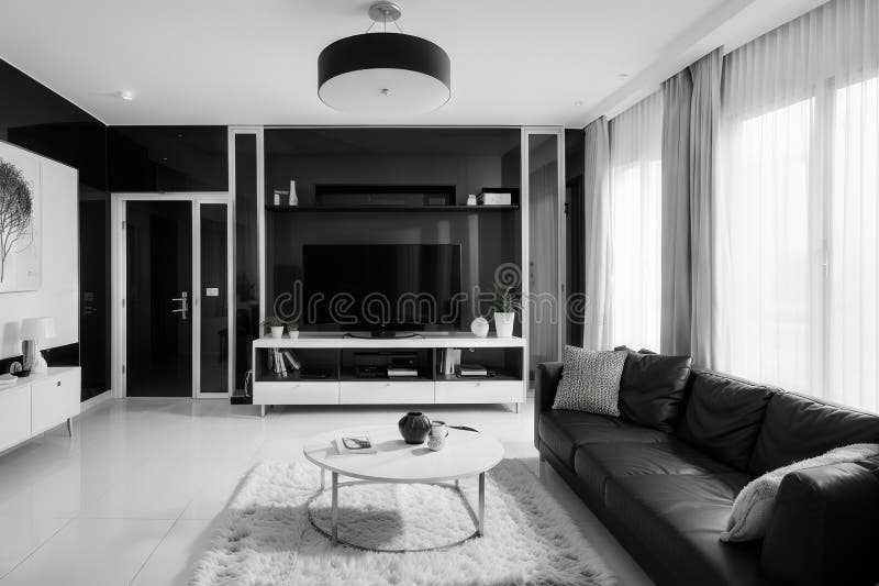 Living room graphic black white home interior sketch illustration stock illustration