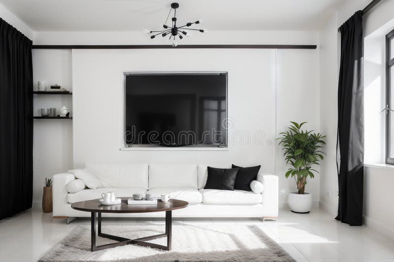 Living room graphic black white home interior sketch illustration stock illustration