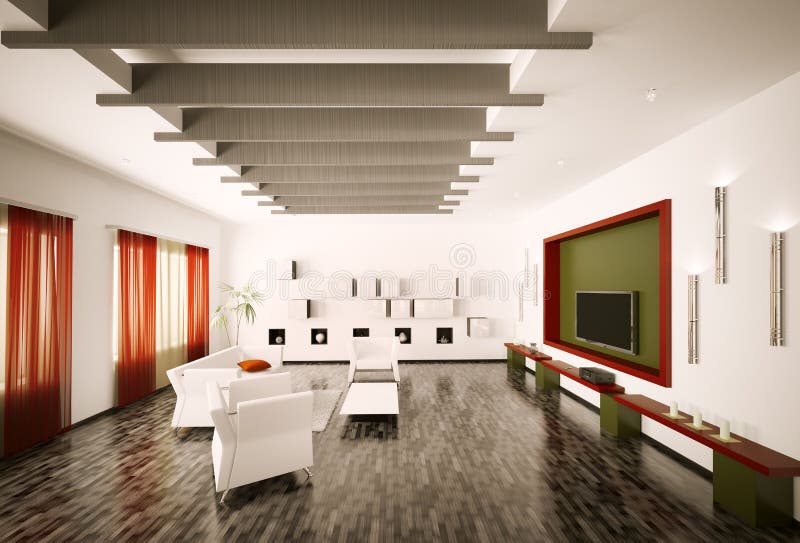 Living room interior 3d render