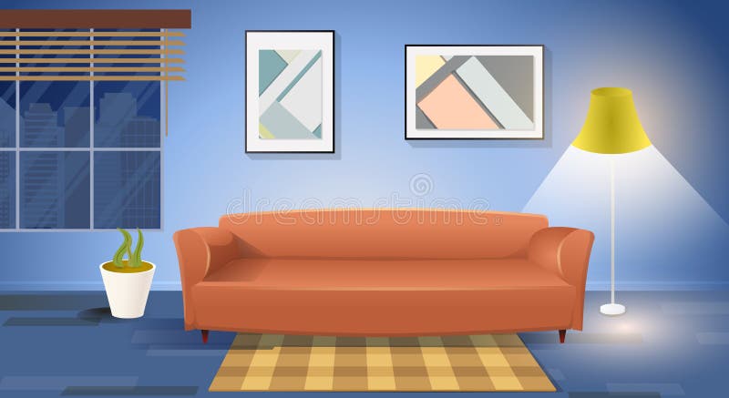 Modern Living Room Interior Cartoon Vector Stock Vector - Illustration of  coach, apartment: 139597258