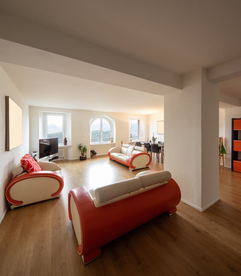 Living room with leather and parquet design sofa royalty free stock photos Living room with leather and parquet design sofa royalty free stock photos