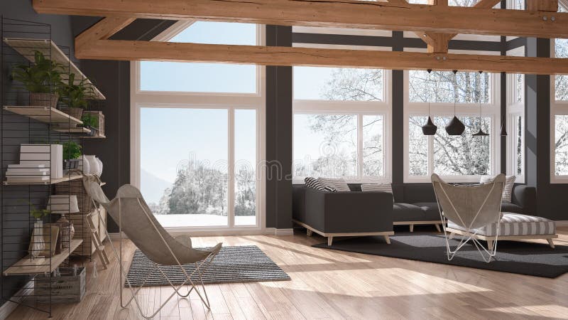 Living room of luxury eco house, parquet floor and wooden roof t royalty free illustration Living room of luxury eco house, parquet floor and wooden roof t royalty free illustration