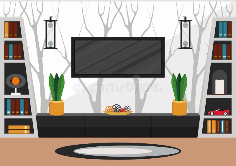 Living Room in Minimalist Style Stock Vector - Illustration of carpet ...