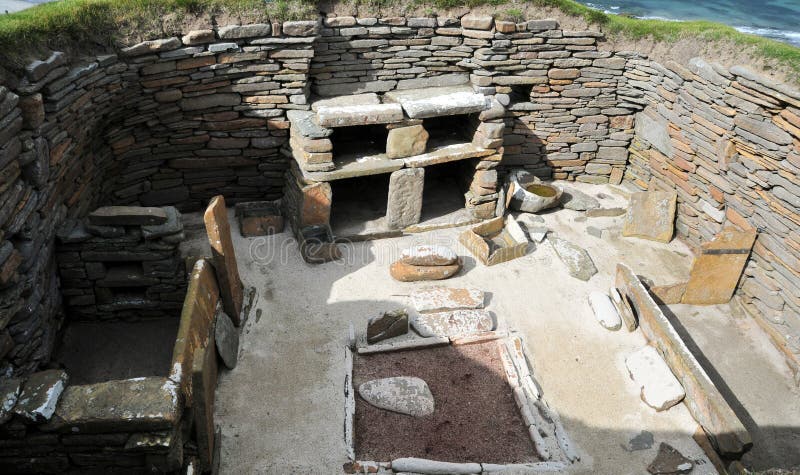 A Living Room in a Prehistoric village, Skara Brae, Bay of Skall. Orkney, Scotland UK