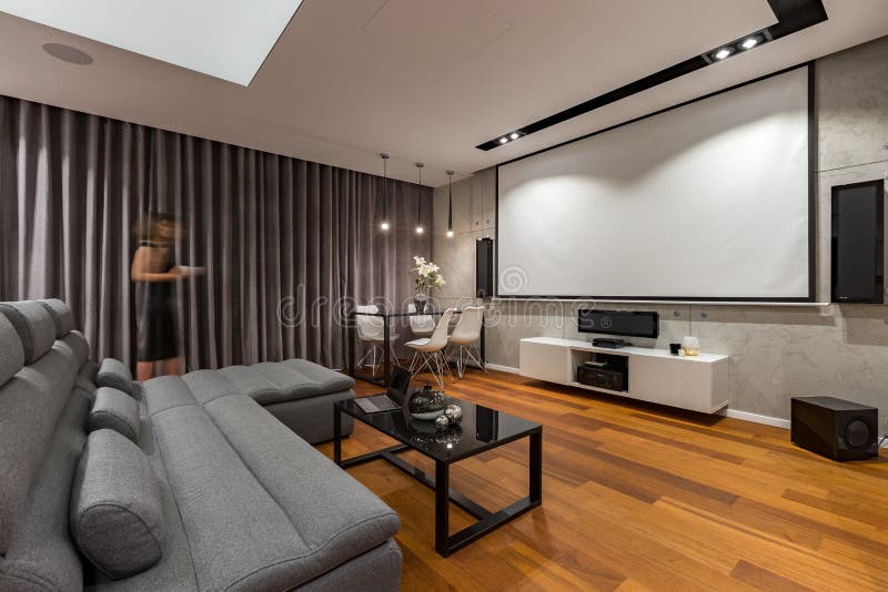 Living room with projector screen stock photography Living room with projector screen stock photography